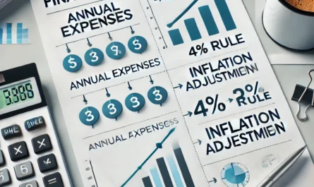 A calculator and financial chart showing the steps to calculate the Financial Independence Number.