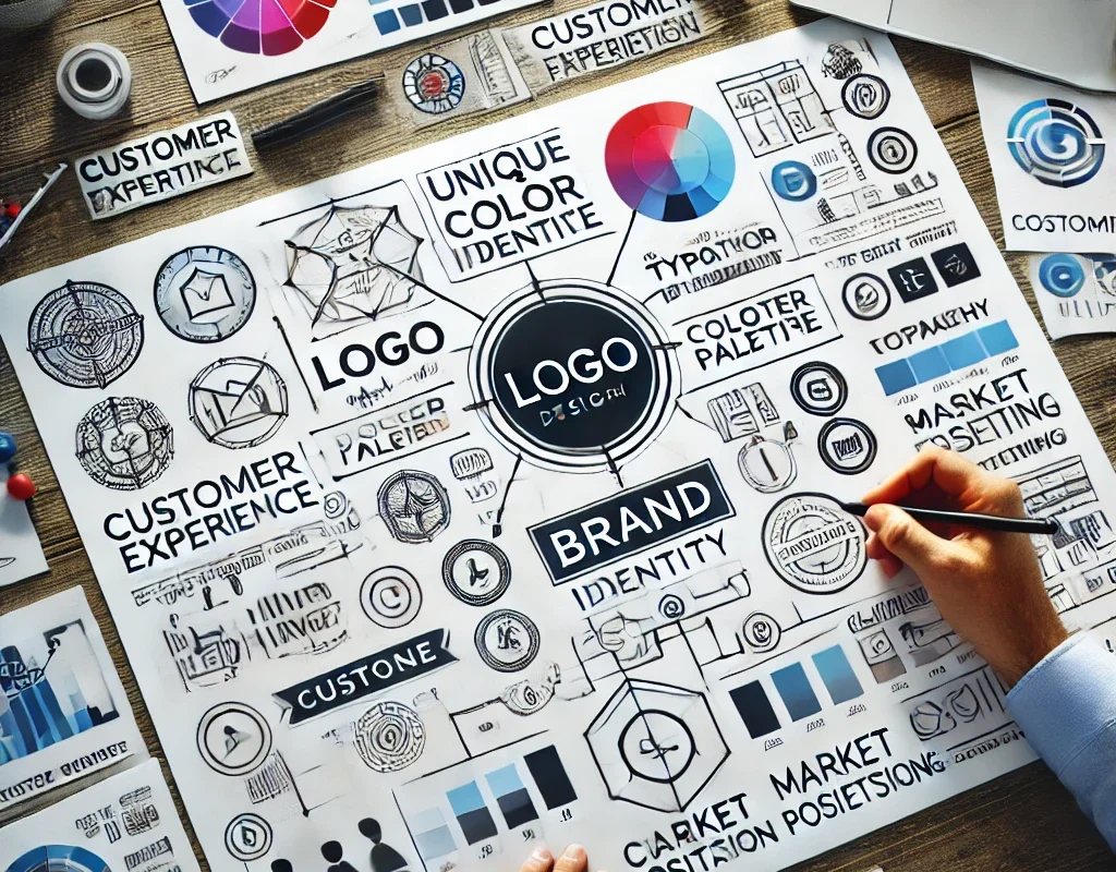 A visual representation of creating a unique and consistent brand identity for a business.