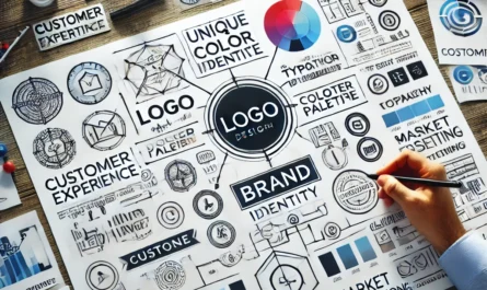 A visual representation of creating a unique and consistent brand identity for a business.